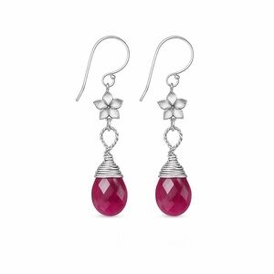 HK1162 S925 Ruby Flower Dangle Earrings